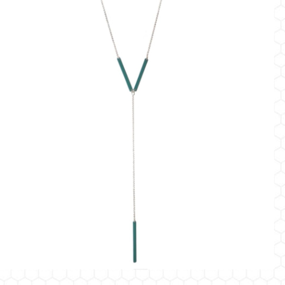 Marlyn Schiff Teal Enamel Deep Y Necklace NEW